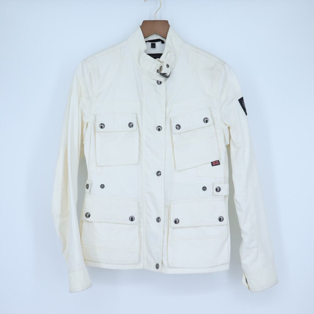 Belstaff Vintage Motorcycle Jacket White Lightweight 4 Pocket Women's S